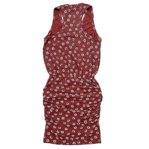 New Sundry Ruched Knit Sleeveless Racerback Flower Print Blouson Mini Dress L - Picture 3 of 10